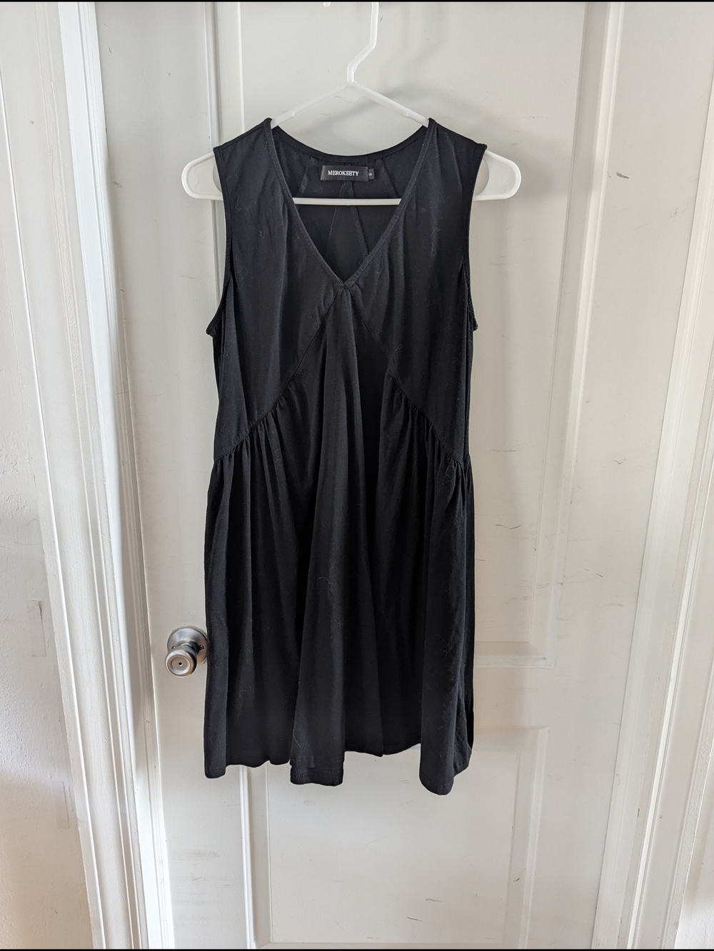 Madewell Black Sleeveless V-Neck Gathered Mini Dress